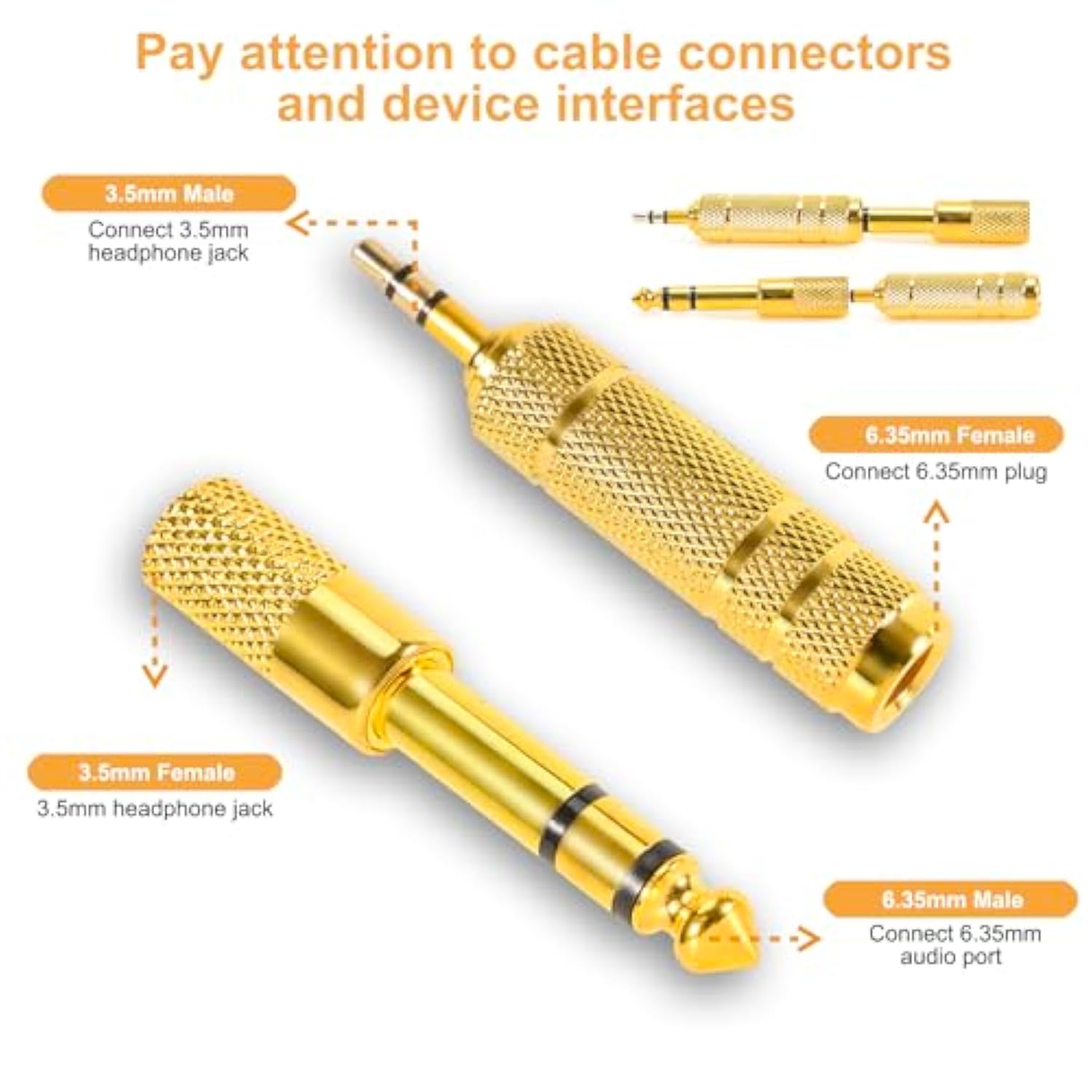 4 Pack Headphone Jack Adapter - 3.5Mm (1/8 Inch) Male To 6.35Mm (1/4 Inch) Female And 6.35Mm (1/4) To 3.5Mm (1/8) Audio Adapter For Player, Headphone, Guitar Amplifier