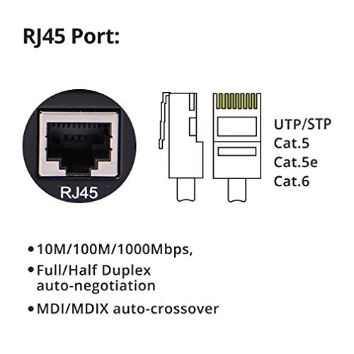 A Pair Of Gigabit Ethernet Bidi Media Converter, Singlemode Single Lc Fiber To Ethernet Rj45 Converter For 10/100/1000Base-Tx To 1000Base-Lx, Ul Certified, Up To 20-Km