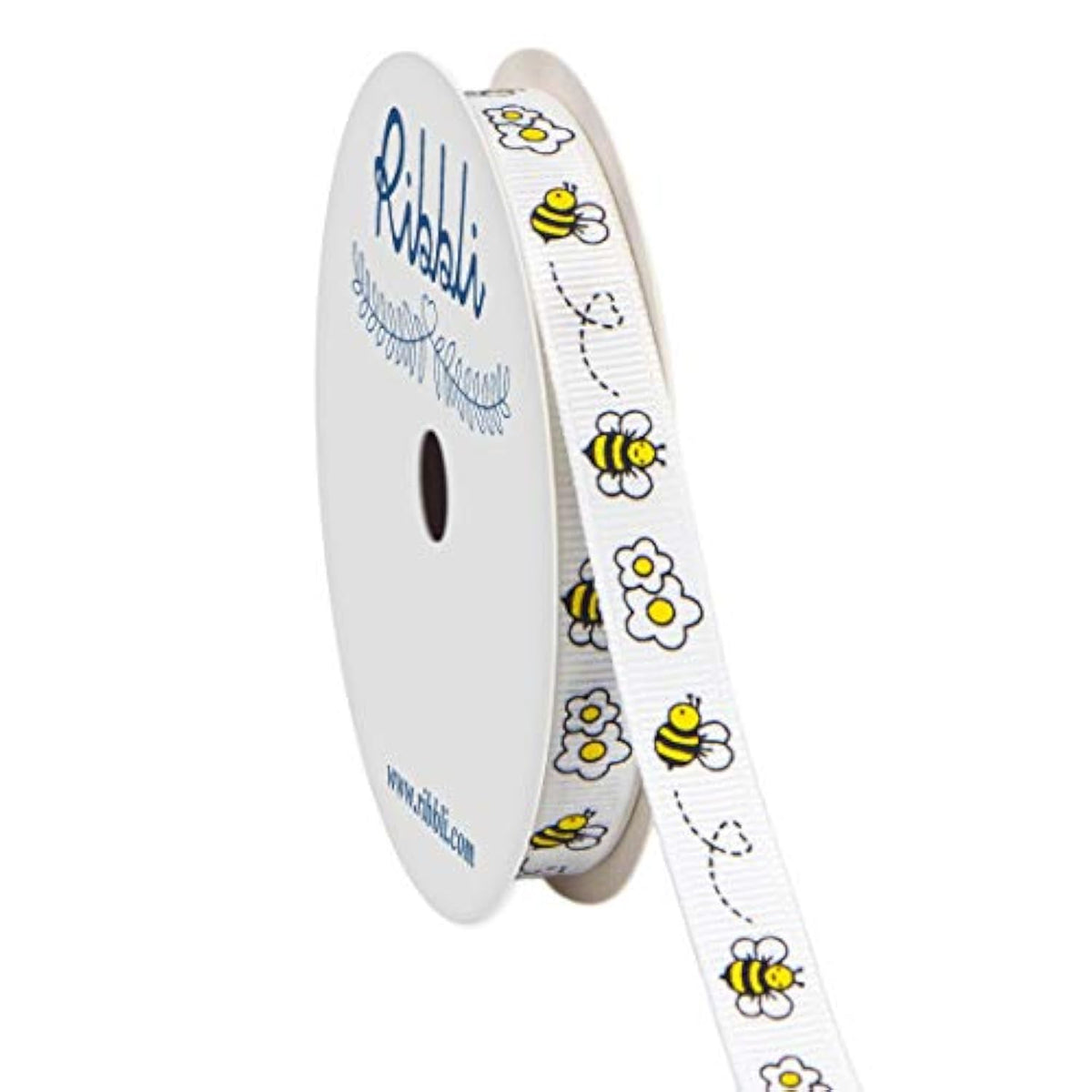 Grosgrain Bee & Flower Craft Ribbon ,3/8 Inch X 10 Yard,White/Yellow/
