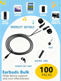 100-Pack Bulk Earbuds for Classroom & Library Individually Sealed Wired Headphones for School Students, Testing Centers & Training