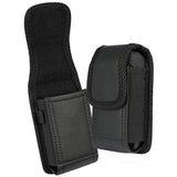 Case for Kyocera Flip Phone, Nakedcellphone Black Vegan Leather Vertical Pouch [with Belt Loop, Metal Clip, Magnetic Closure] for DuraXV Extreme E4810, DuraXV LTE E4610, DuraXE Epic E4830, DuraXTP