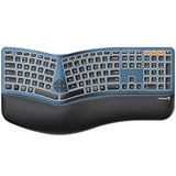 Backlit Bluetooth Ergonomic Keyboard, Ek01 Plus Full Size Wireless Split Keyboard With Dual Bluetooth And Usb, Cushioned Wrist Rest, Rechargeable, Compatible With Windows/Mac/Android, Blue