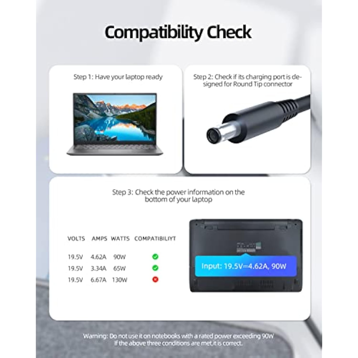 90W Ac Charger Replacement For Dell Inspiron 15 17 7500 7501 7590 7591 7790 54