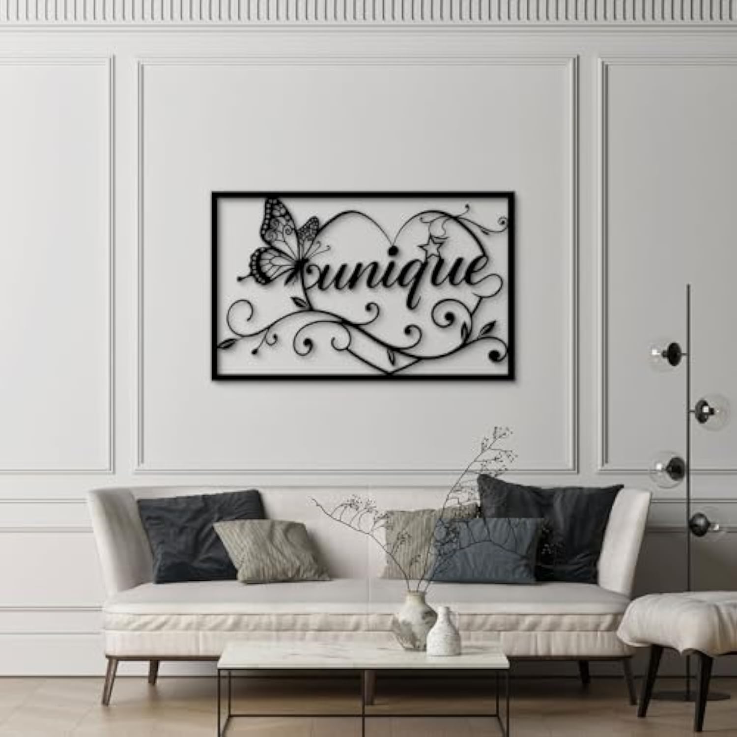 Large Black Metal Wall Decor - Butterfly Vines Love Stars Letter(Unique) Wall Art For Bedroom Living Room Office Home Decor