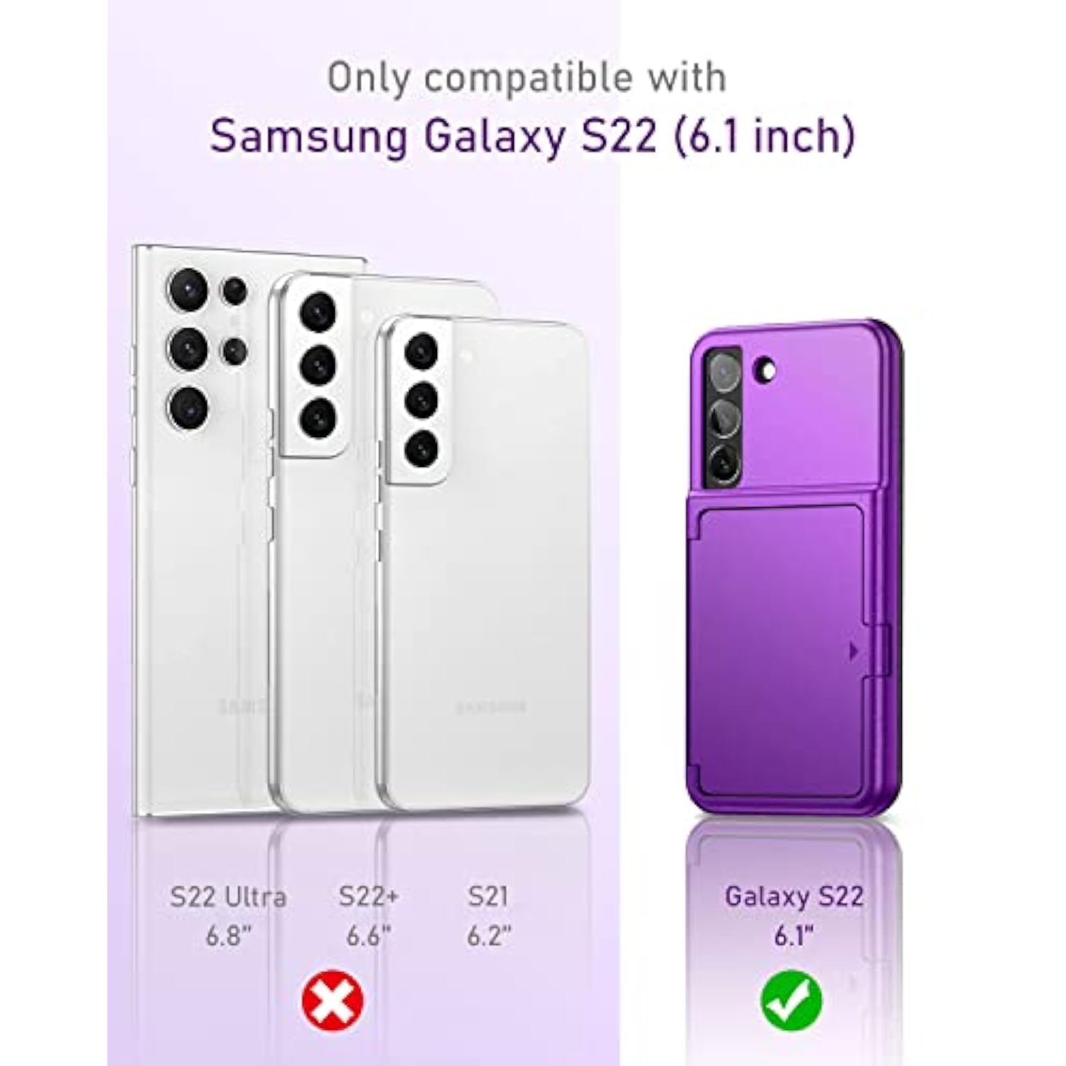 For Samsung Galaxy S22 Wallet Case With Credit Card Holder & Hidden Mirror, Allround Protection Shockproof Phone Cover Designed For Samsung Galaxy S22 5G, 6.1 Inch Purple