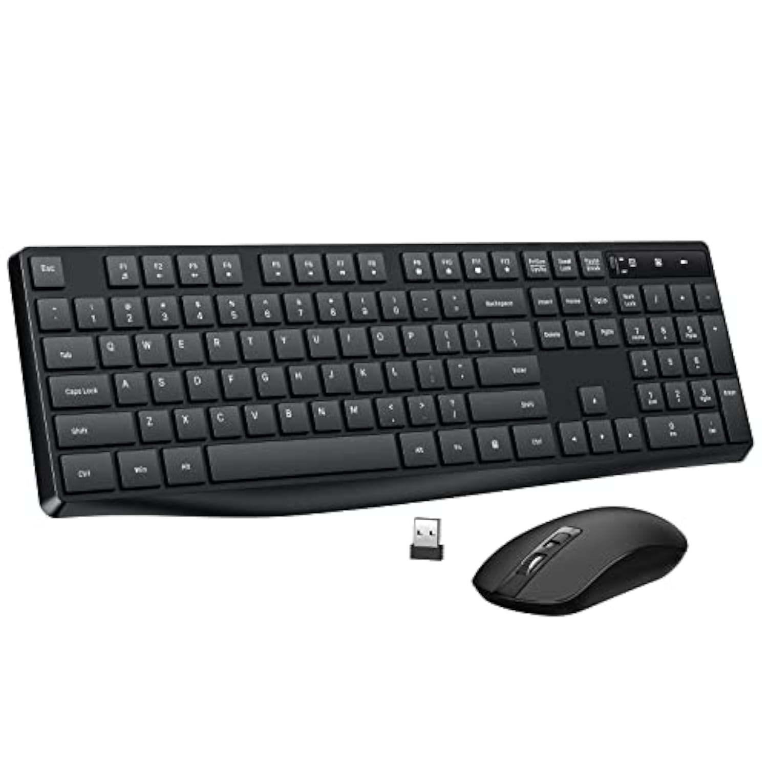 Wireless Keyboard And Mouse Combo, 2.4G Full-Sized Ergonomic Keyboard Mouse, 3 Dpi Adjustable Cordless Usb Keyboard And Mouse, Quiet Click For Computer/Laptop/Windows/Mac (1 Pack, Black)