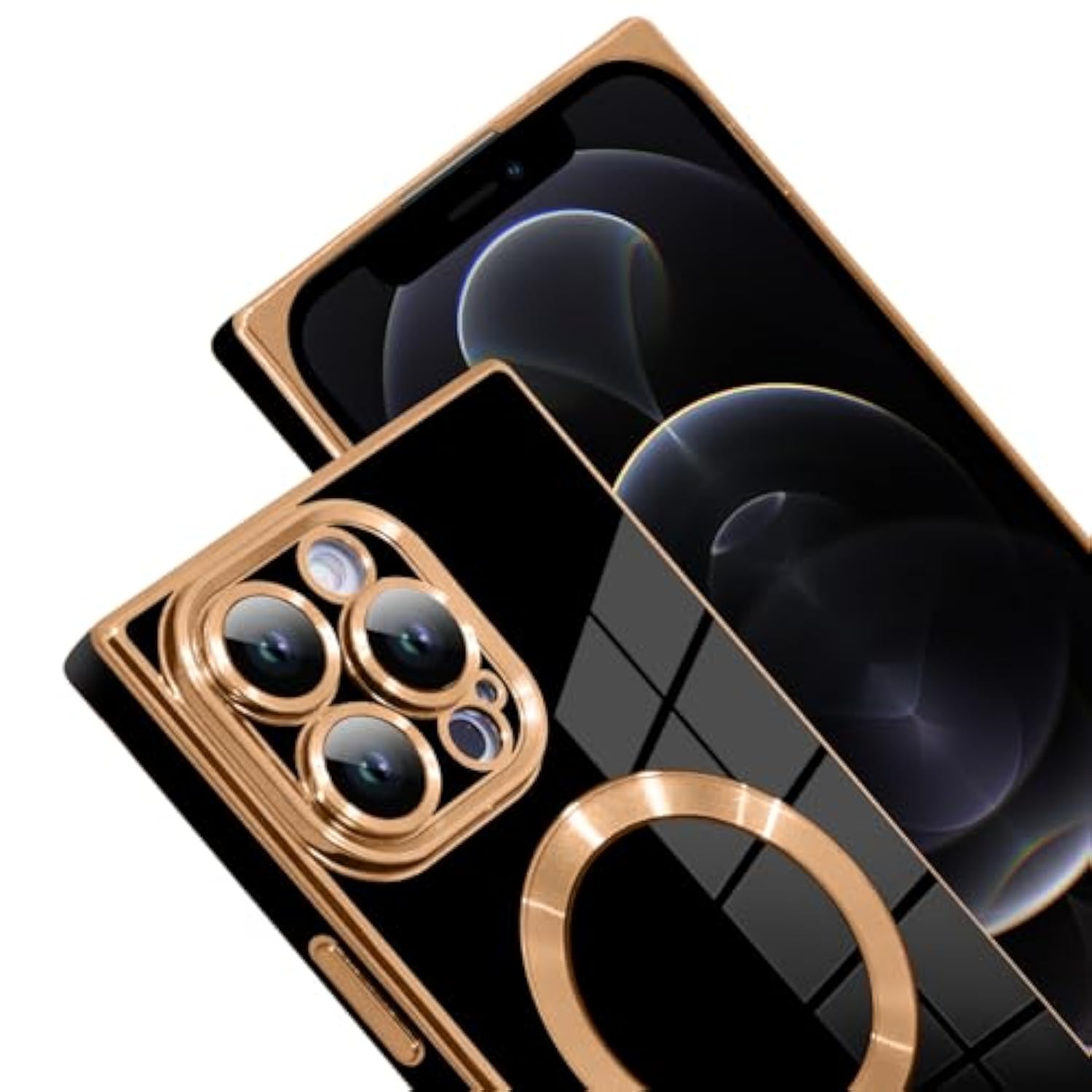 Case For Iphone 12 Pro Max Cute Plating Case[Compatible With Magsafe] For Women Girls Soft Tpu Shockproof Camera Protection Electroplate Bumper Cover For Iphone 12 Pro Max 6.7"- Black