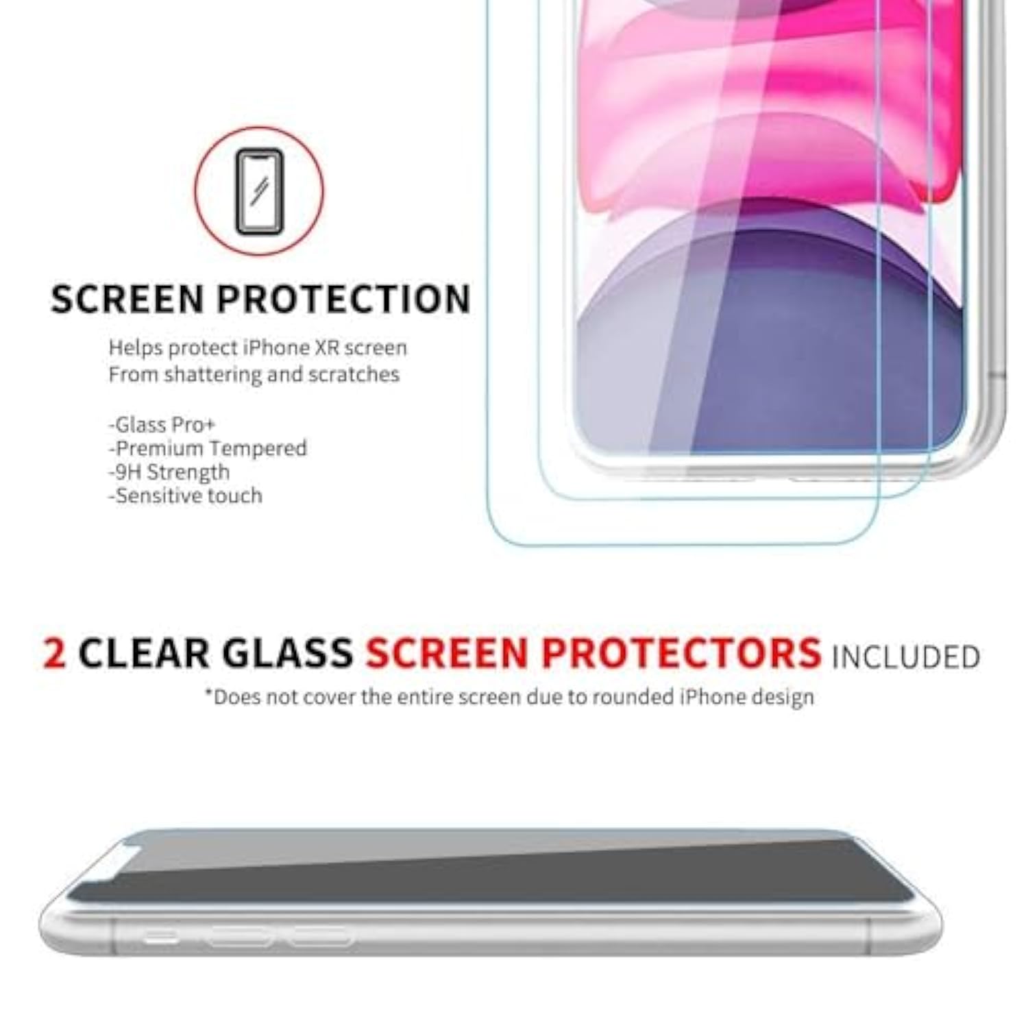 Iphone Xr Clear Case & Screen Protector | 2 In 1 Bundle Package | 2 Tempered Glass Screen Protectors | Crystal Clear Transparent Soft Case | Shockproof Bumpers | Slim Fit |