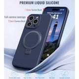 Compatible With Iphone 13 Pro Max Case Stand, Slim Full Camera Protection Liquid Silicone Phone Case Suitable For Iphone 13 Pro Max Compatible With Magsafe Ring Magnetic Kickstand, Dark Blue