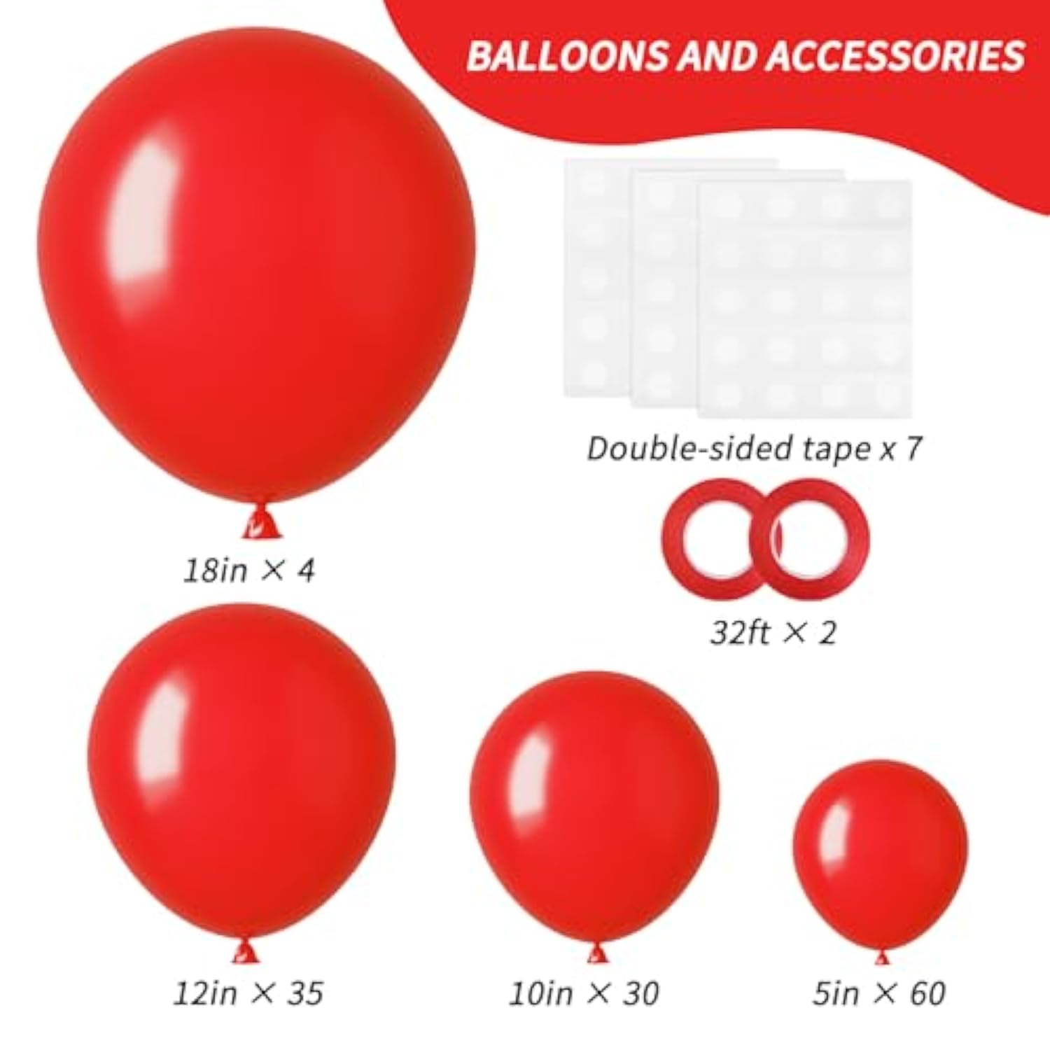 129Pcs Red Balloons Different Sizes 18 12 10 5 Inch For Garland Arch,