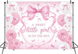 Pink Bow Baby Shower Backdrop for Girls 7x5FT A Sweet Little Girl is On His Way Banner Background Welcome Baby Girl Baby Shower Party Decorations Supplies Photo Props