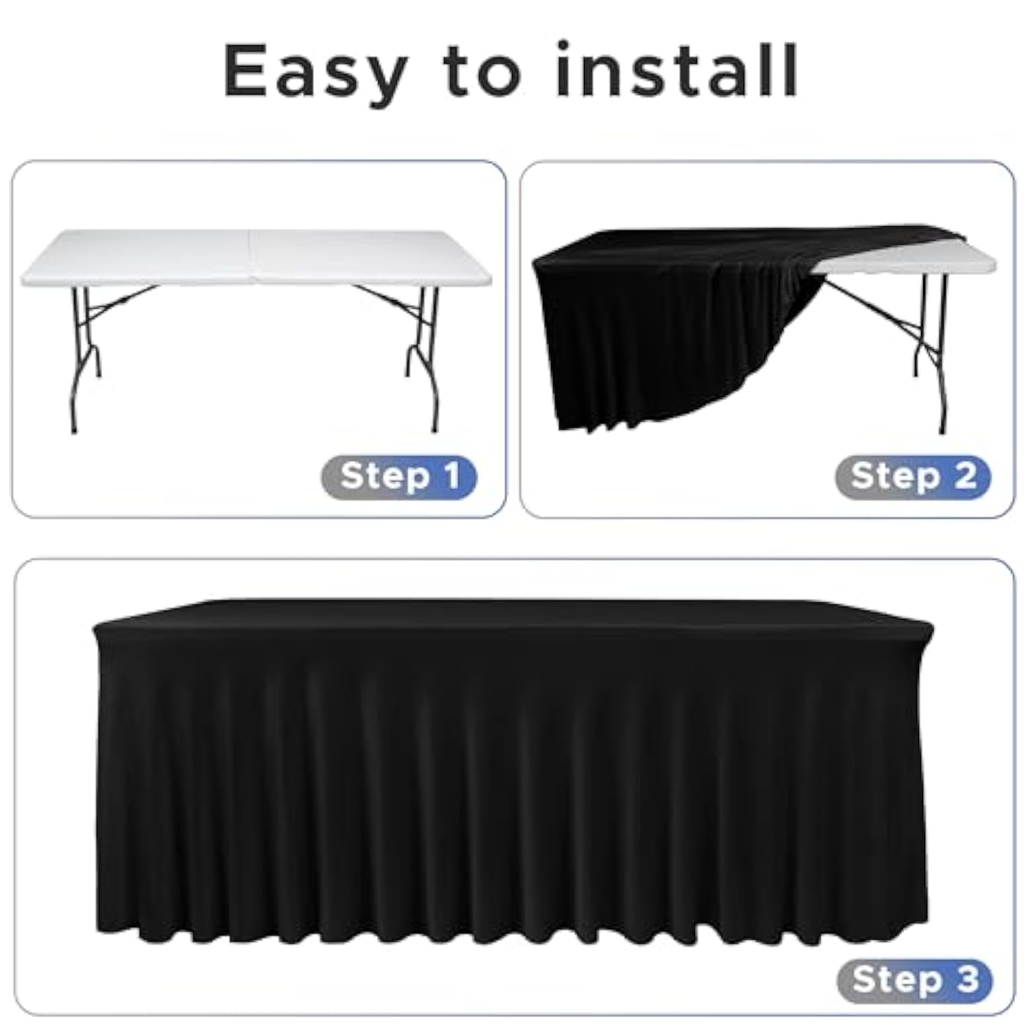 2 Pack Black Stretch Spandex Table Skirts (72x30") for 6 Ft Tables Party/Banquet