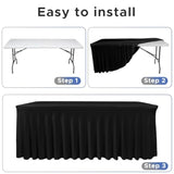 2 Pack Black Stretch Spandex Table Skirts (72x30") for 6 Ft Tables Party/Banquet