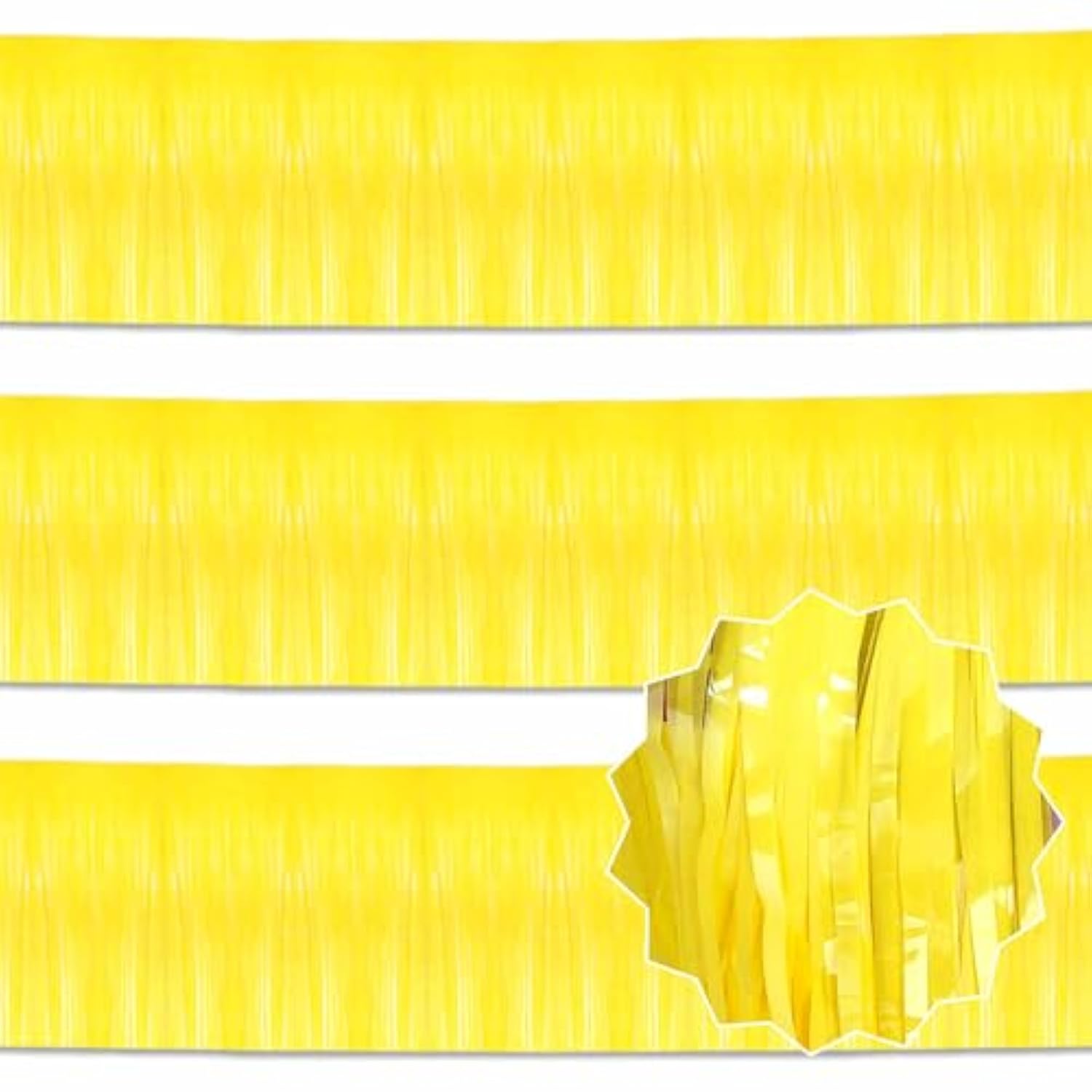3 Pack 10 Ft Macaron Yellow Foil Fringe Garland Metallic Streamers Tinsel Banner Wall Hanging Garland Backdrop For Parade Floats, Halloween, Christmas, Thanksgiving, New Year Party Decorations