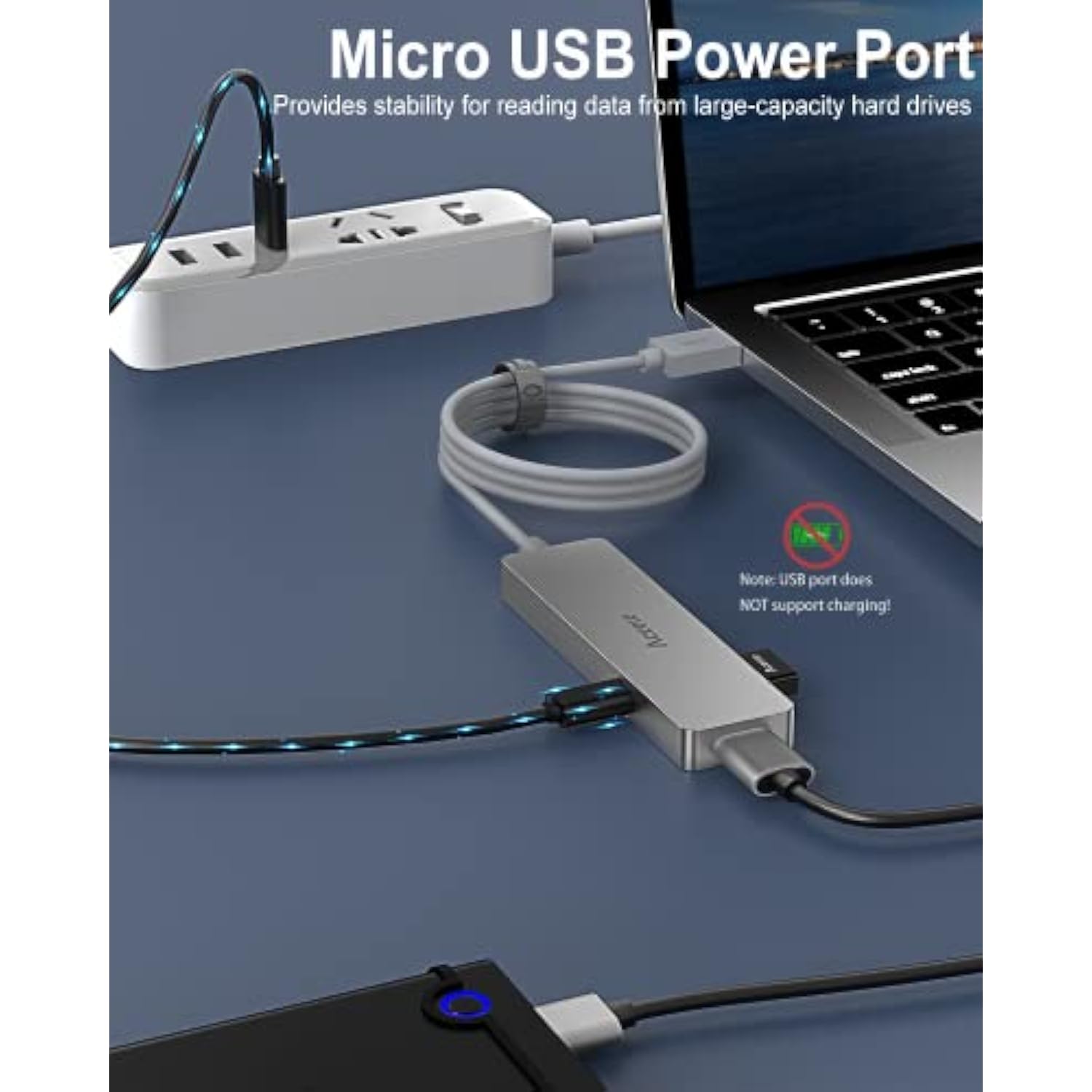 Usb 3.0 Hub, 6 Ports Ultra Slim Data Usb Hub With 4Ft Extended Cable, Usb Mult