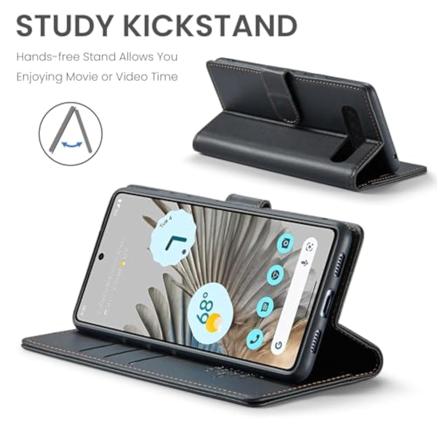 Pixel 9 Pro XL 6.8" Wallet Case, RFID Blocking, PU Leather, Flip Stand - Black