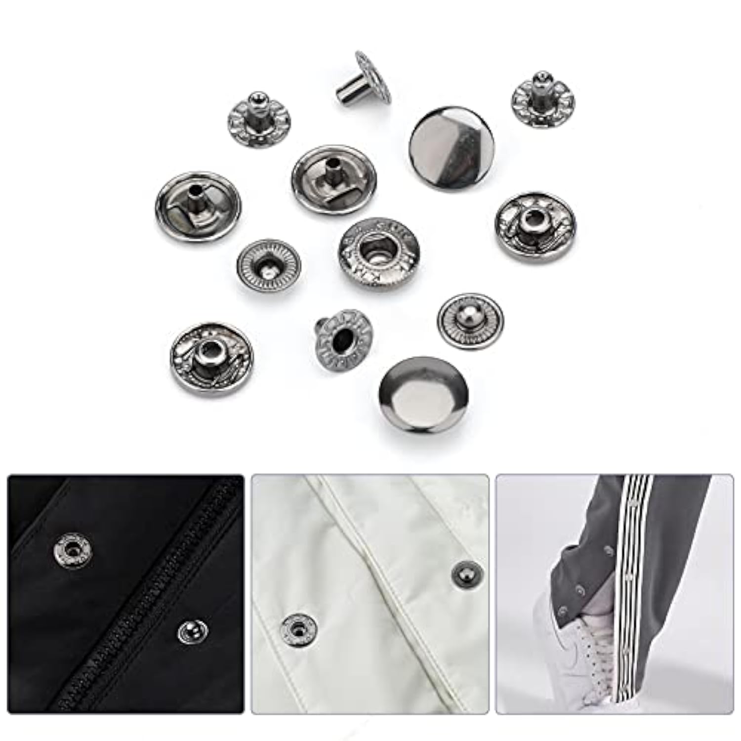 12 Sets 15Mm Snap Buttons Fastener Kit No Sew Removable Metal Heavy Du