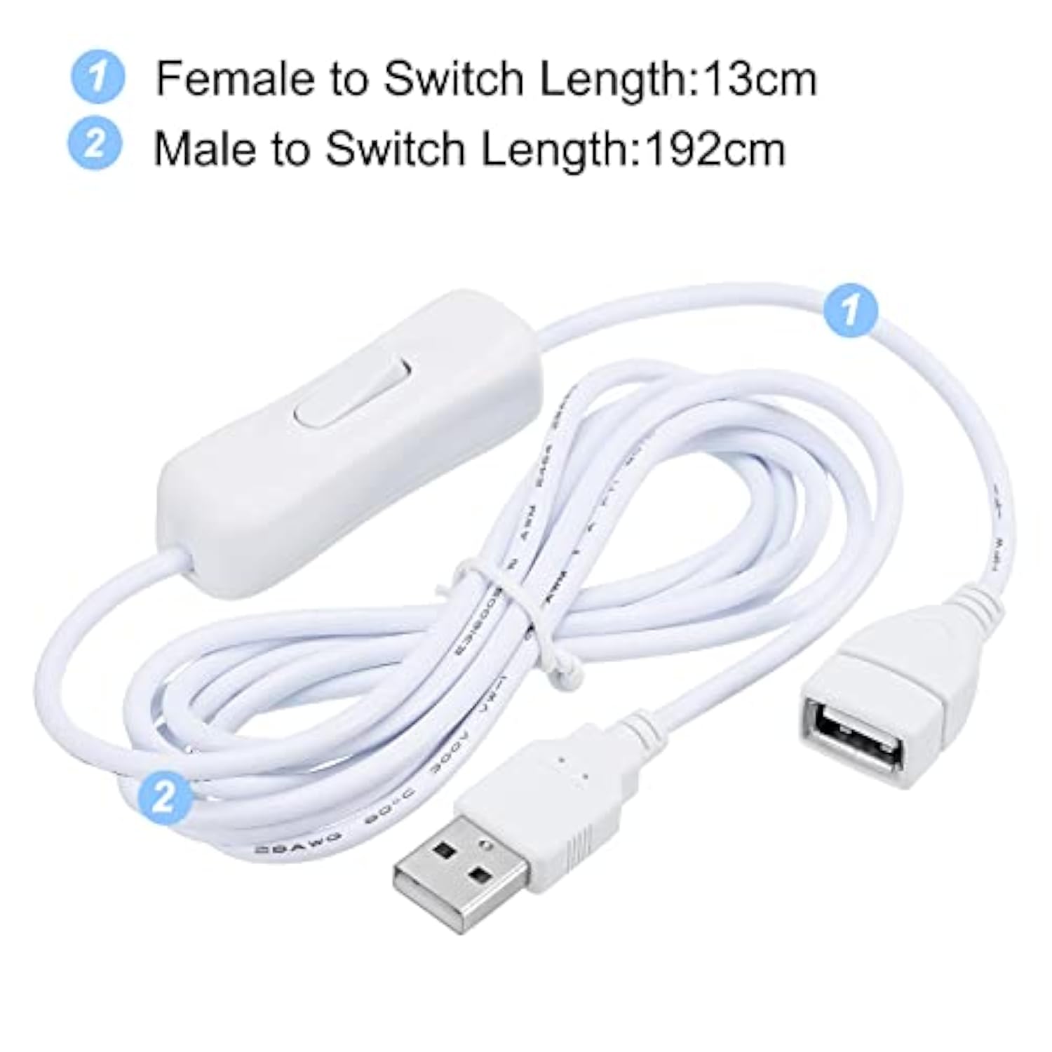 Usb Extension Cable With On/Off Switch 2 Meter Usb Male To Female Extension Cord For Desk Lamp Fan Led Light Strip White
