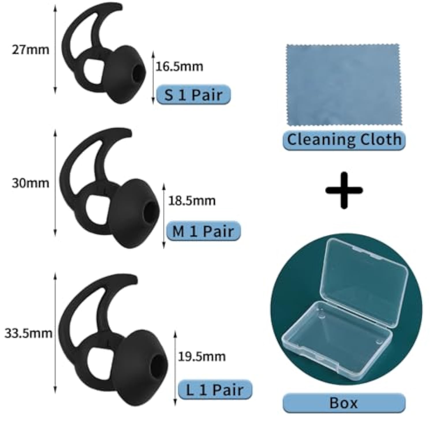 Replacement Tips For Bose Earbuds (Sml 3 Pairs Black) Washable Silicone For Quietcomfort Noise Cancelling