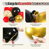 Red Black Gold Balloons Arch Kit With 3Pcs Star Balloons, Red Black And Gold Balloons Garland For Anniversary Casino Night Hollywood New Years Movie Night Birthday Decorations