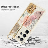 Silicone Case For Samsung Galaxy S25 Ultra With Strap, Cute Flower Floral Phone Case For Girl Women, Adjustable Finger Strap Shockproof Protective Cover, Beige Flowers