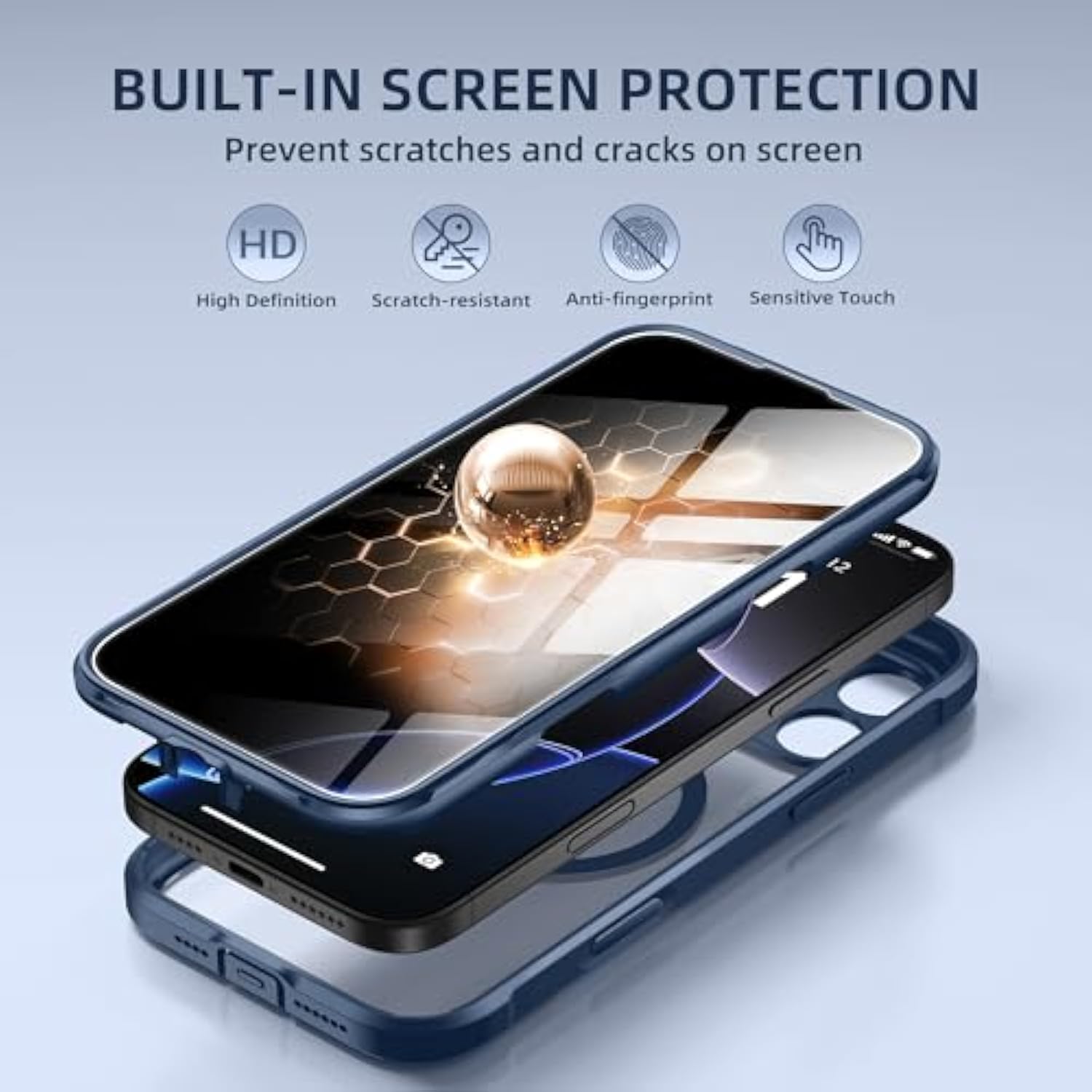 For Iphone 16 Pro Case, Compatible With Magsafe, Built-In Privacy Screen Protector And Camera Protection, Anti-Spy Full Body Shockproof Clear Phone Case For 16 Pro 6.3", Blue