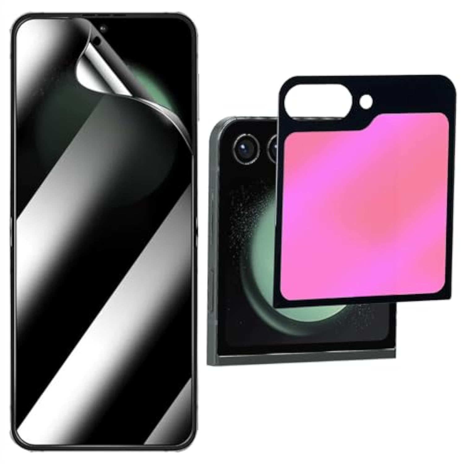 Inner Privacy Screen Protector Soft Film+Outer Anti-Blue Anti-Spy Tempered Glass Electroplated Gradient Colorful For Samsung Galaxy Z Flip 5 /Z Flip 6