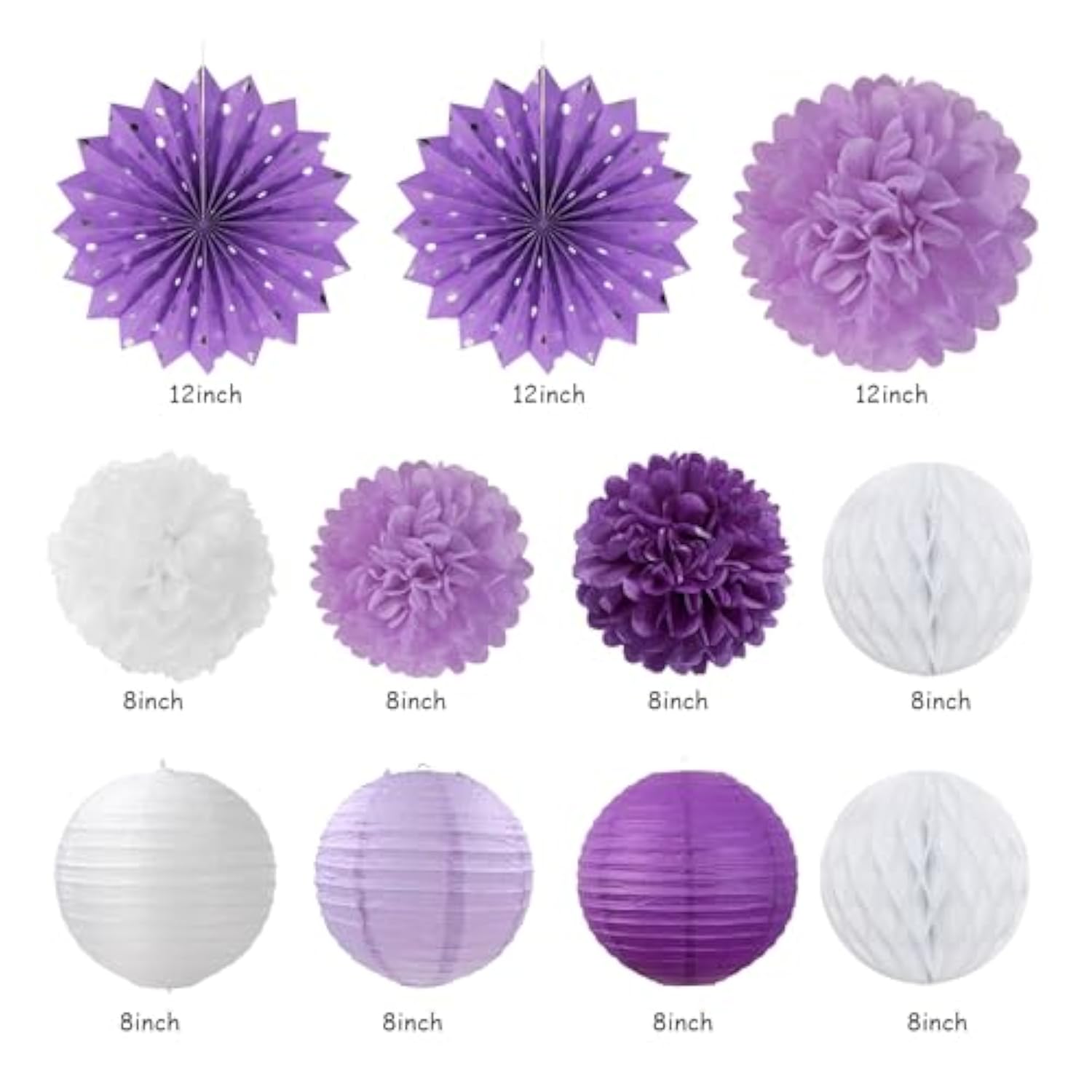 Purple Lilac-Lavender White Women Birthday Party-Decorations - 21Pcs Happy Banner,Paper Lanterns,Tissue Pom Poms Flower Fan,Honeycomb Ball,Hanging Streamers Garland, Girls Decor Supplies