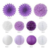 Purple Lilac-Lavender White Women Birthday Party-Decorations - 21Pcs Happy Banner,Paper Lanterns,Tissue Pom Poms Flower Fan,Honeycomb Ball,Hanging Streamers Garland, Girls Decor Supplies