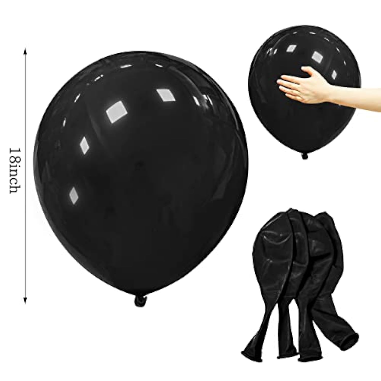 12Pack 18-Inch Black Latex Balloons Large Helium Party Decorations