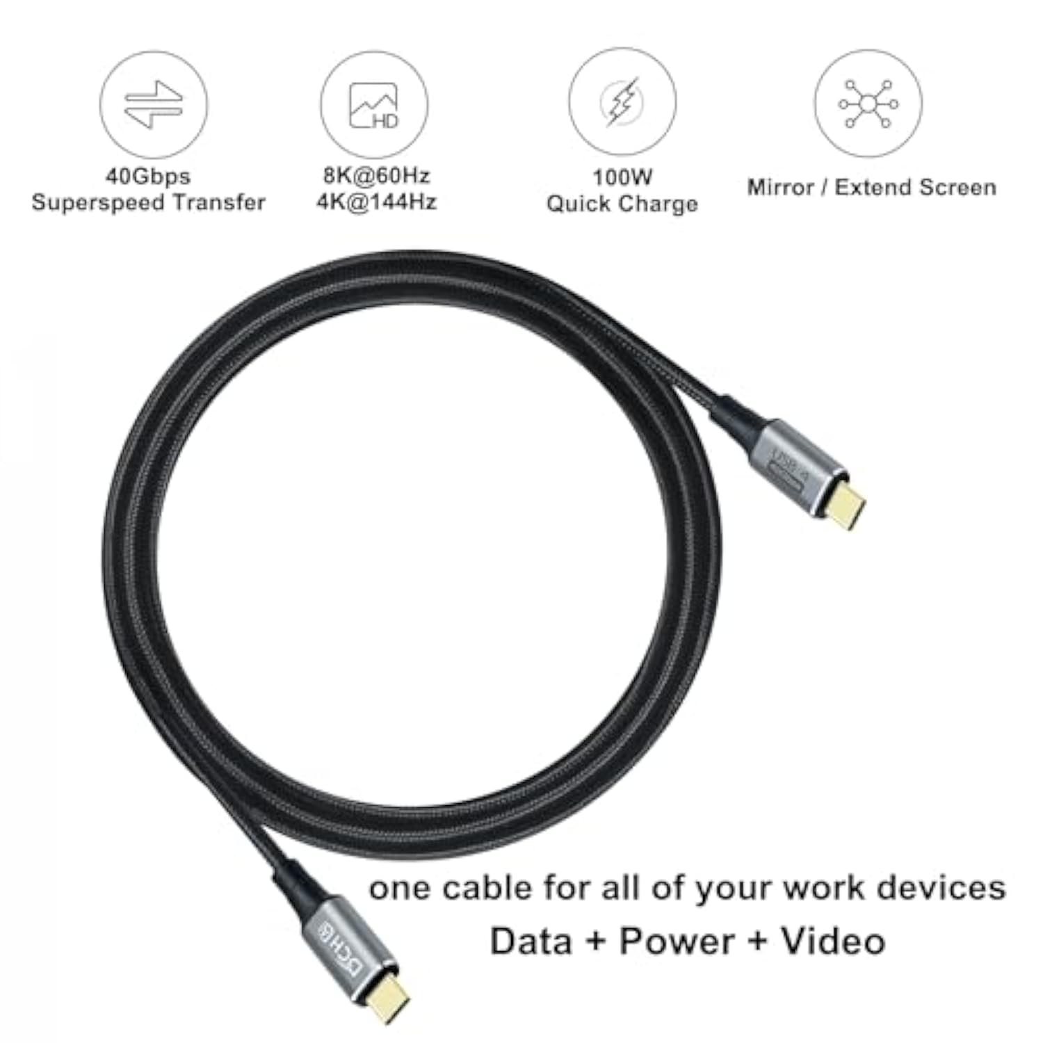 4Ft Usb 4 Cable Usb C To Usb C 8K Hd Display Video 40 Gbps Data Transfer 100W