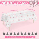 3 Pcs Pink Bow Tablecloths, 54x108", Waterproof Covers for Party & Shower Decor