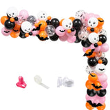 100Pcs Girls Halloween Balloon Arch Kit - Pink, Black, Orange with Skull & Bat Stickers
