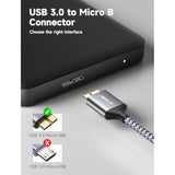 Micro Usb 3.0 Cable [2 Pack, 3.3Ft+6.6Ft], Usb 3.0 A To Micro B Cord External Hard Drive Cable Nylon Braided For Samsung S5/Note 3/Pro 12.2, Camera, Western Digital, Toshiba, My Passport-Grey