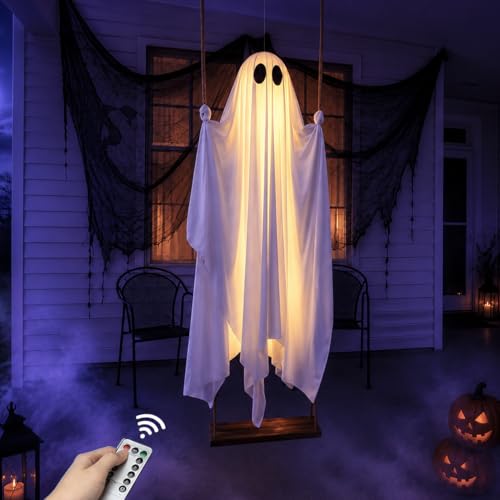 5FT Large Outdoor Halloween Decorations Swing Hanging Ghost for Porch, Yard