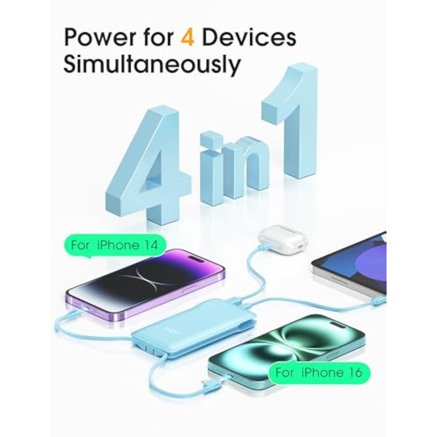 Tg90° 10000Mah Power Bank With Built-In Ac Wall Plug And Cables, Ultra Slim Phone External Battery Pack Portable Charger Compatible With Iphone And Android Devices