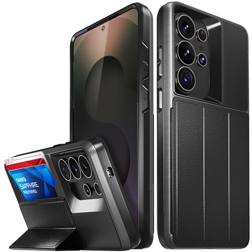 vCommute for  Galaxy S26 Ultra Wallet Case, [Military Grade Drop Protection] Flip Leather Cover Slot Card Holder with Kickstand - Black