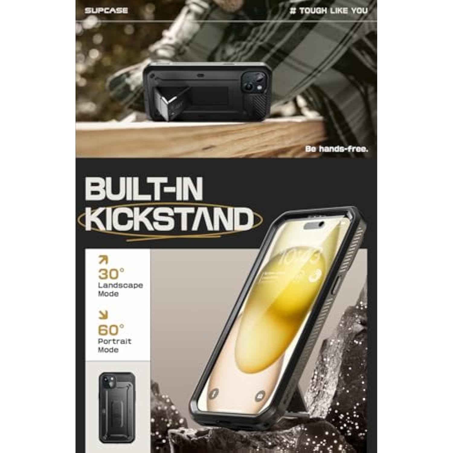 SUPCASE for iPhone 15 Plus Case with Screen Protector (Unicorn Beetle Pro), [Built-in Stand & Belt-Clip] [Military-Grade Protection] Heavy Duty Rugged Protective Phone Case for iPhone 15 Plus, Black