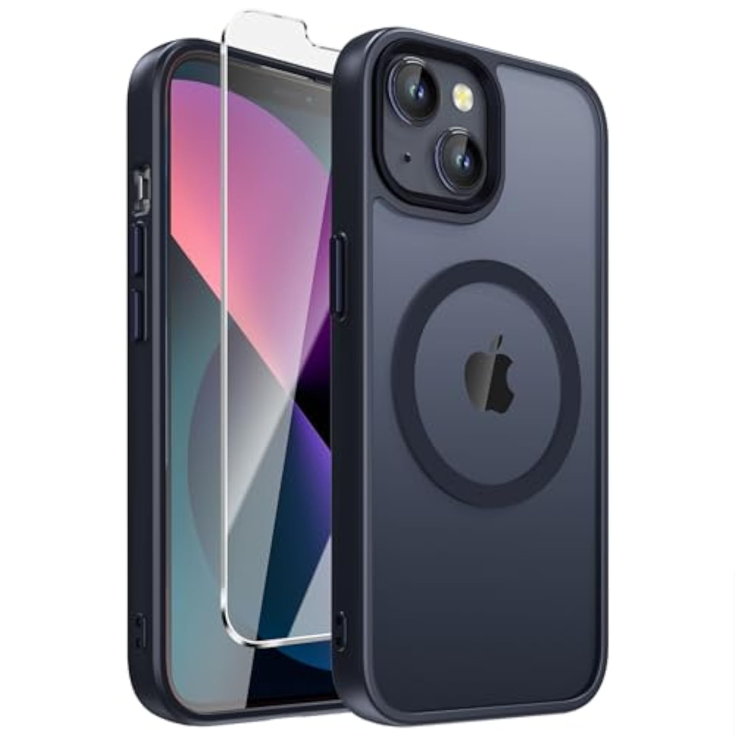 iPhone 14/13 Magnetic Matte Case with Screen Protector Shockproof Black