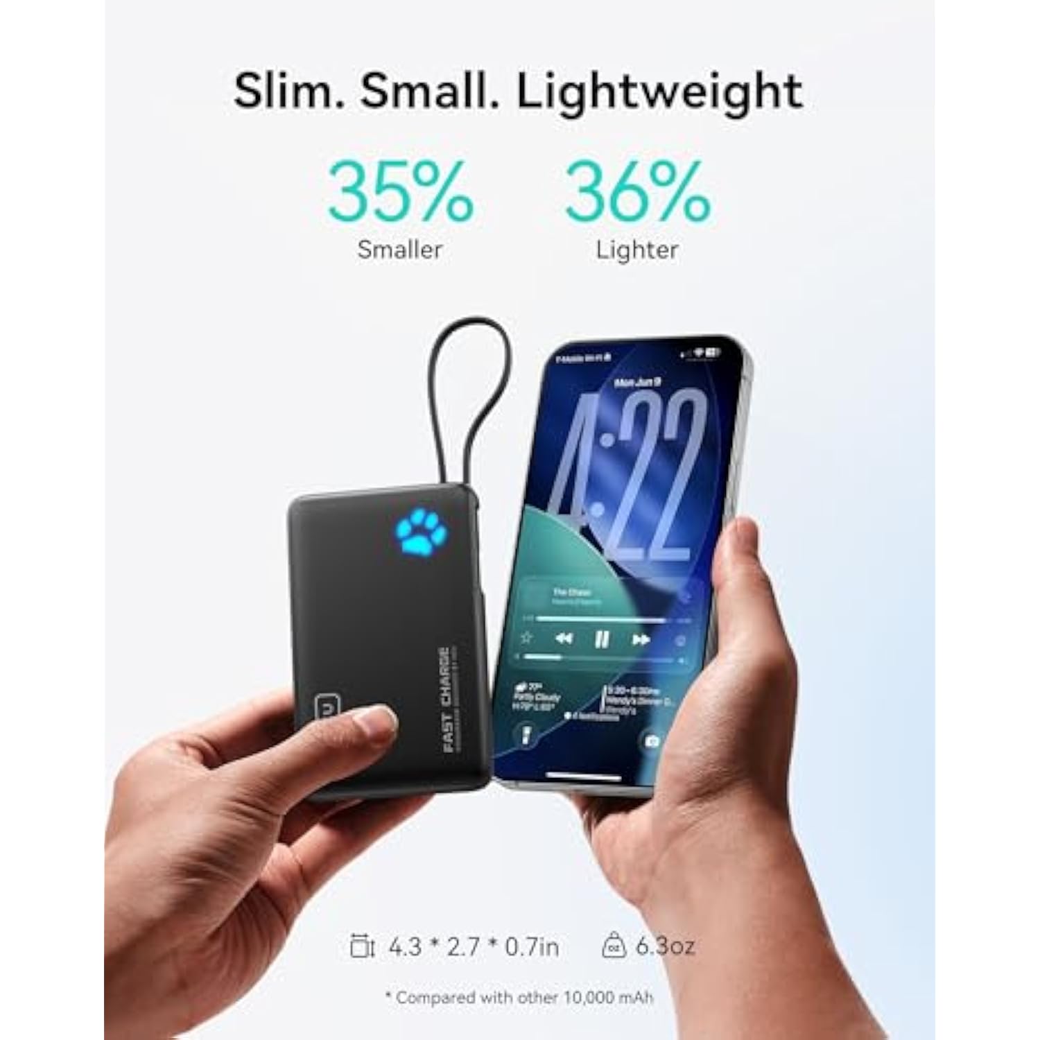 45W Portable Charger, 10000Mah Built-In Usb C Cable Fast Charging Power Bank, 2 Usb-C, 1 Usba Battery Pack, Slim Powerbank For Iphone 16/15 Pro Max, Ipad, Samsung S25/S24 Etc Travel Essentials