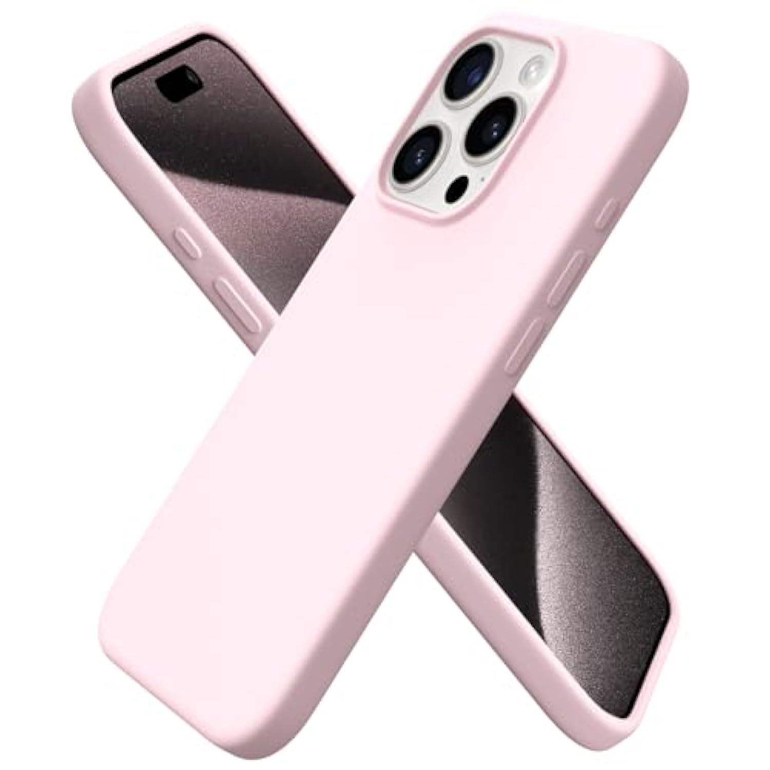 Compatible With Iphone 15 Pro Case 6.1", Liquid Silicone 3 Layers Full Covered Soft Gel Rubber Cover, Shockproof Protective Slim Phone Case With Anti-Scratch Microfiber Lining-Chalk Pink