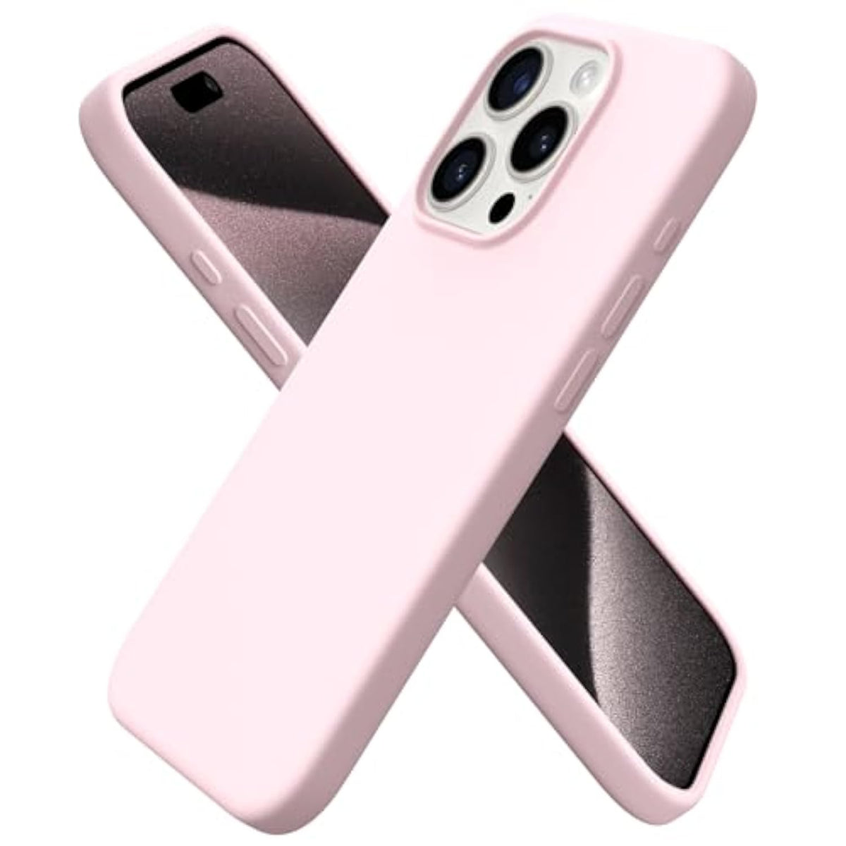 Compatible With Iphone 15 Pro Case 6.1", Liquid Silicone 3 Layers Full Covered Soft Gel Rubber Cover, Shockproof Protective Slim Phone Case With Anti-Scratch Microfiber Lining-Chalk Pink