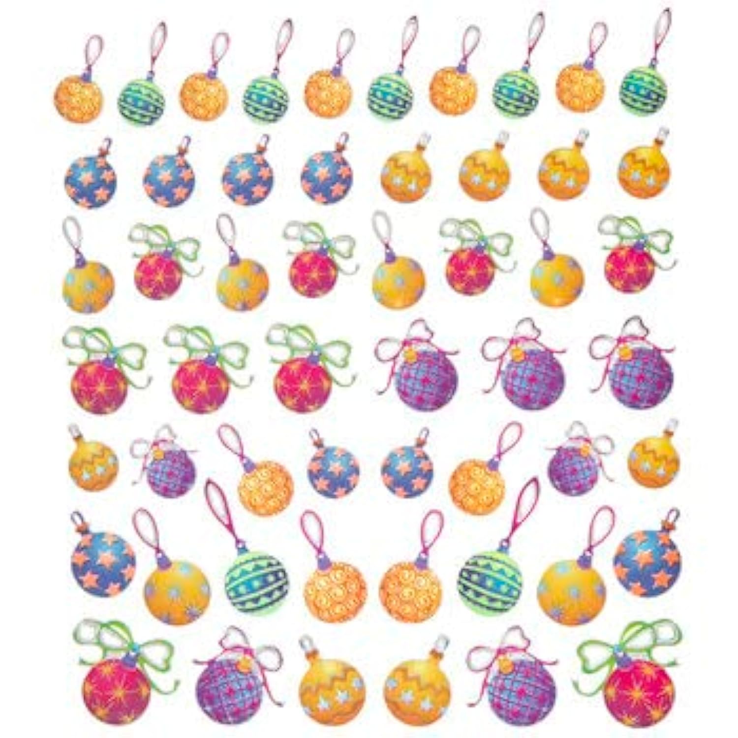 Christmas Tree Ball Ornament Stickers - Colorful Foil Stickers For Crafts & Scrapbooks - 54 Pieces