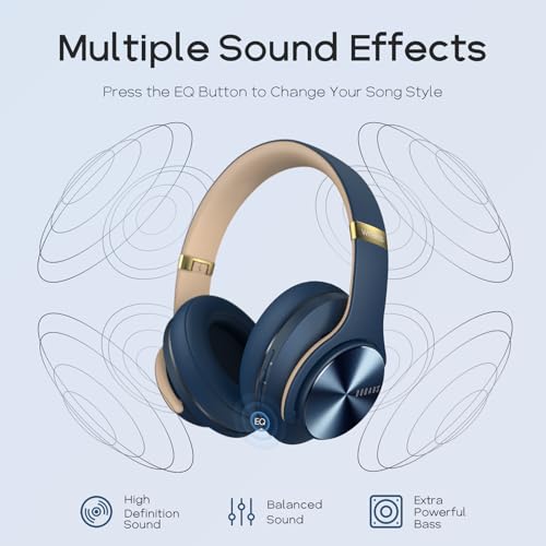 Bluetooth Headphones Over Ear, 90H Playtime, 3 Eq Modes, Hifi Audio, Enc Mic, Reinforced Durable Frame & Soft Earpads For Extended Wear, Phone, Pc, Travel