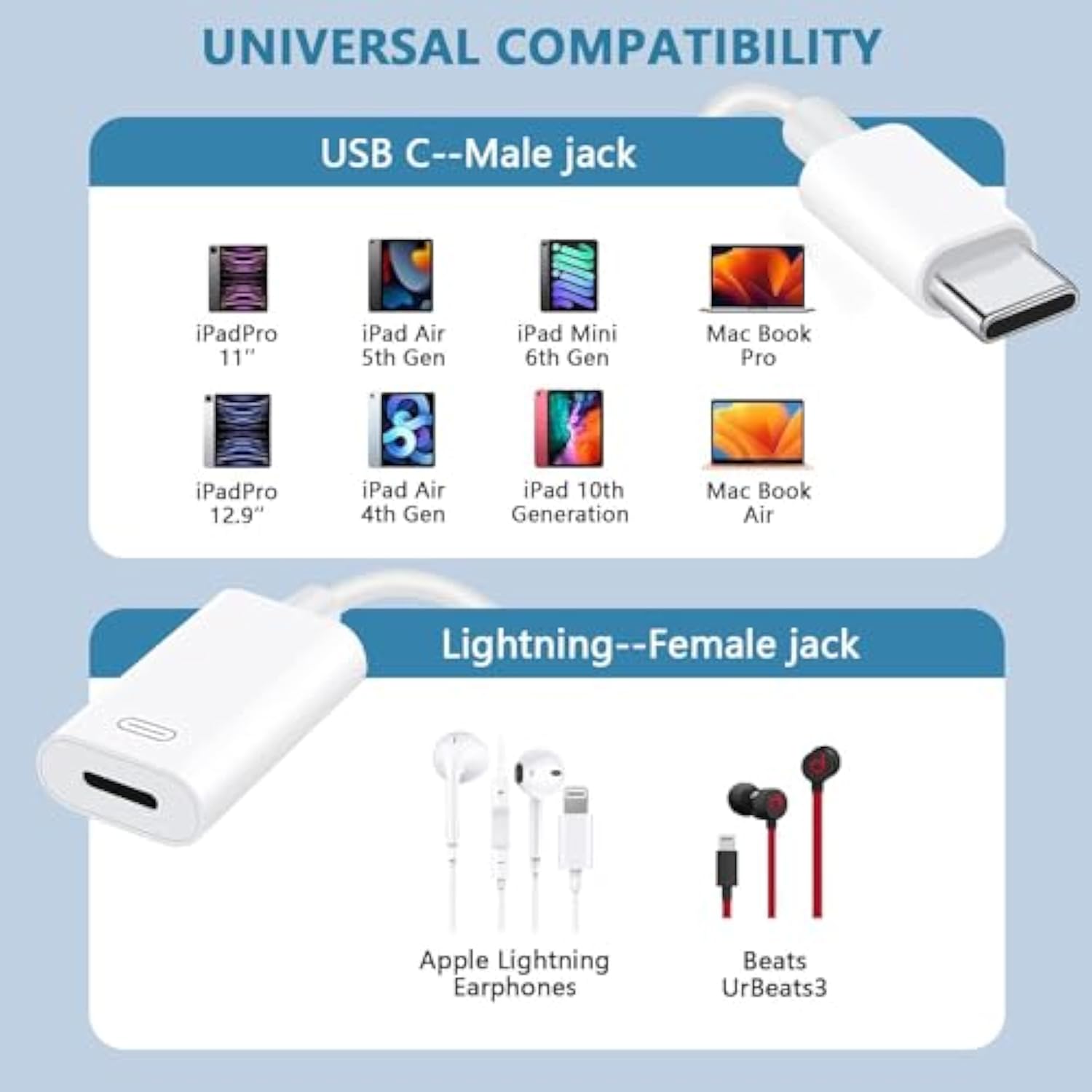 Usb C To Lightning Audio Adapter, Usb Type C Male To Female Lightning Earphone Audio Adapter Compatible With Iphone 16/16 Pro Max/15/15Pro, Ipad Pro, Ipad Air 6/5/4, Macbook, Galaxy S24(Audio Only)