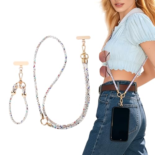 Diamond Phone Lanyard Crossbody+Wrist Strap+Tabs for Women,Detachable Teacher Neck Lanyards for ID Badges Holder,Luxury Purse Phone Strap for Travel