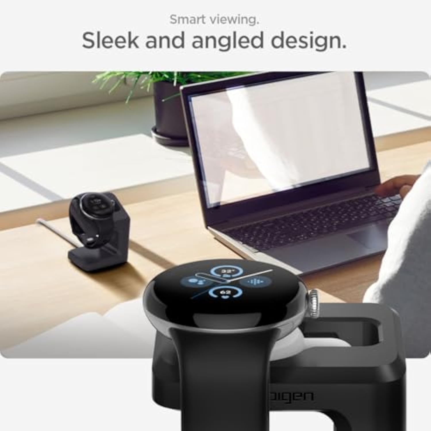 Spigen S355 Stand Designed for Google Pixel Watch 3/2 Charger Stand Durable TPU with Non-Slip Stable Base (NOT Compatible with Pixel Watch 1) - Black