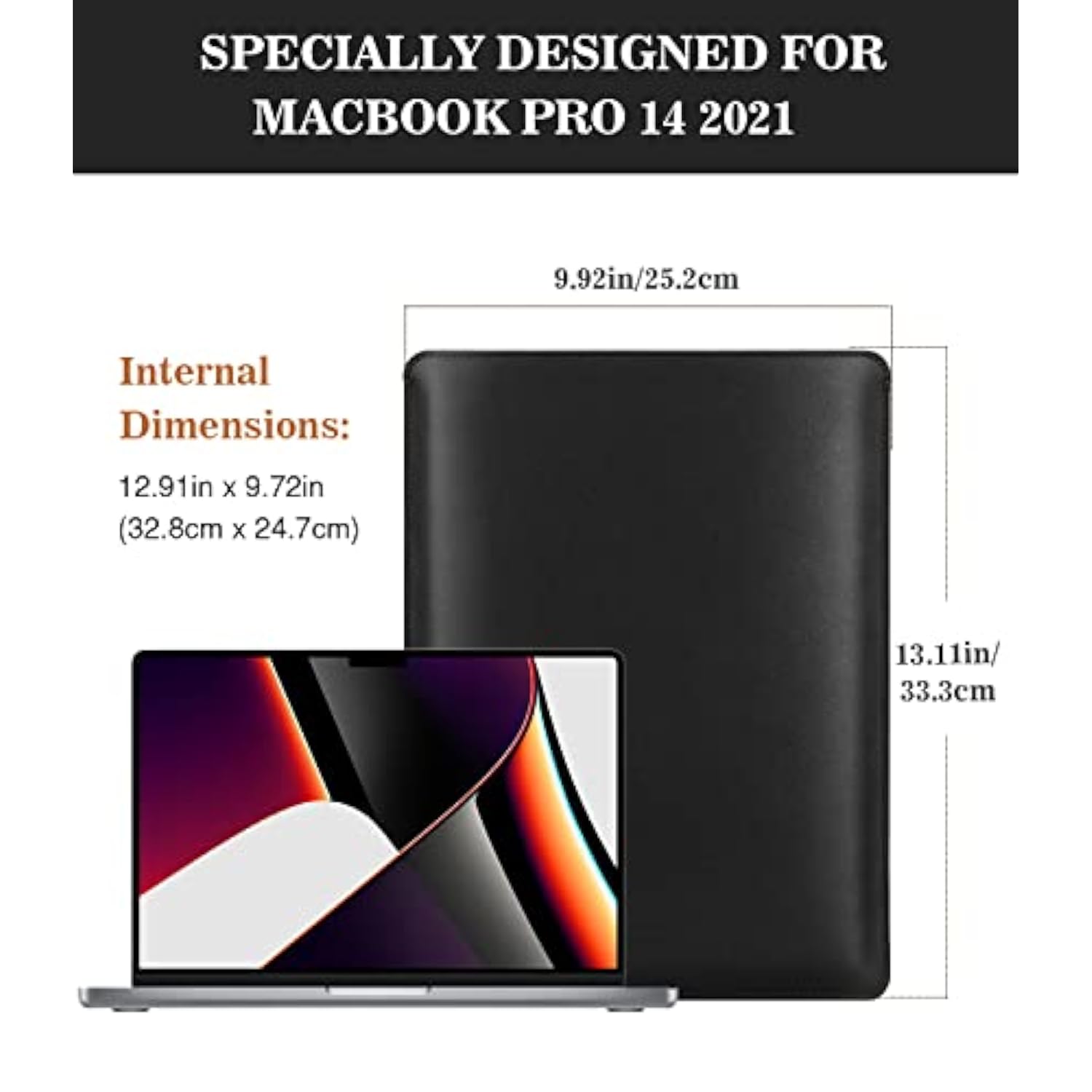 Moko Laptop Sleeve Compatible with New MacBook Pro 14 Inch M3/M2/M1 2023/2022/2021, Slim Stylish Laptop Bag Made of PU Leather, Fliz Sleeve Case, Carry Bag for 14 Inch MacBook, Black