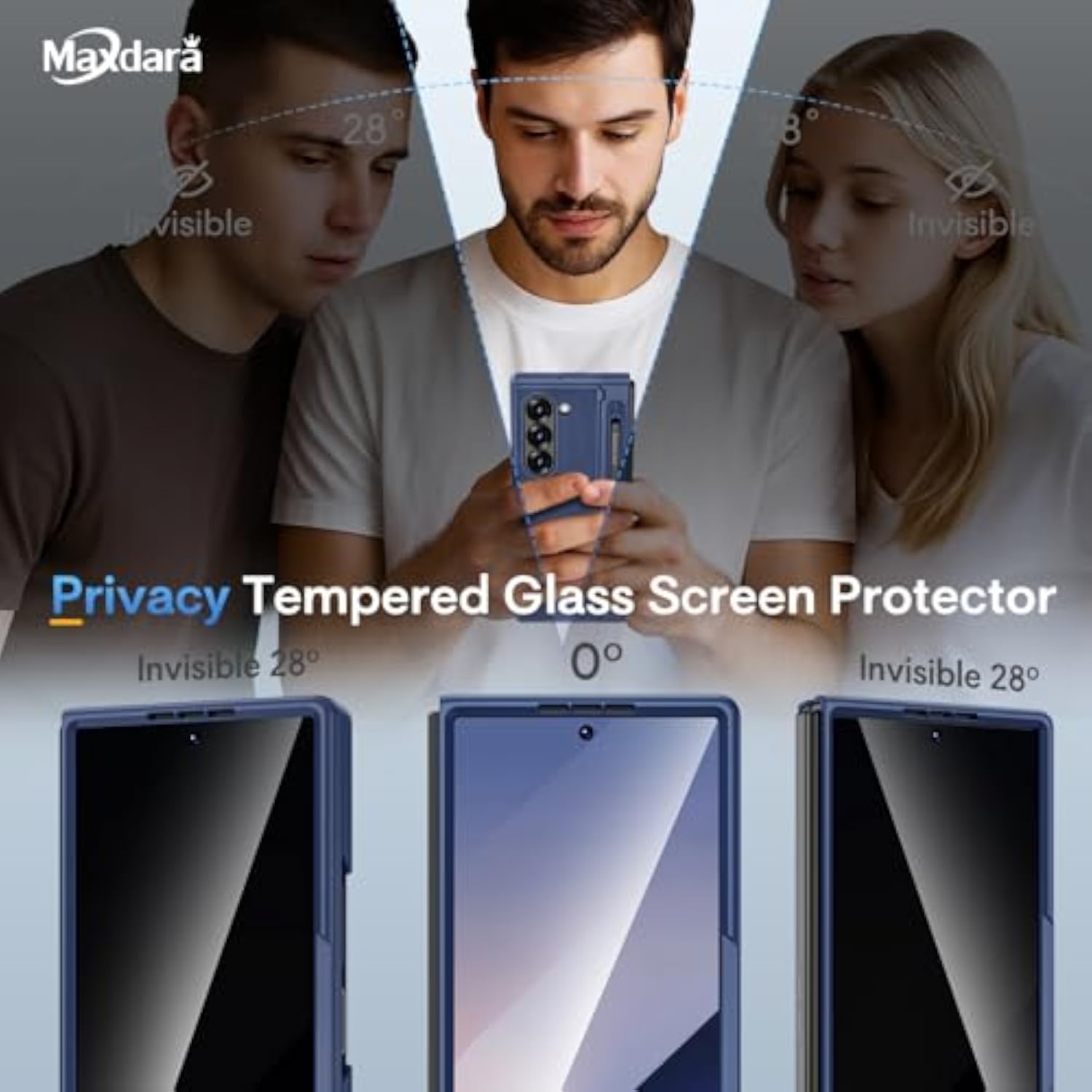 Samsung Z Fold 6 Case with Privacy Screen Protector, Blue - Premium Protection and Style