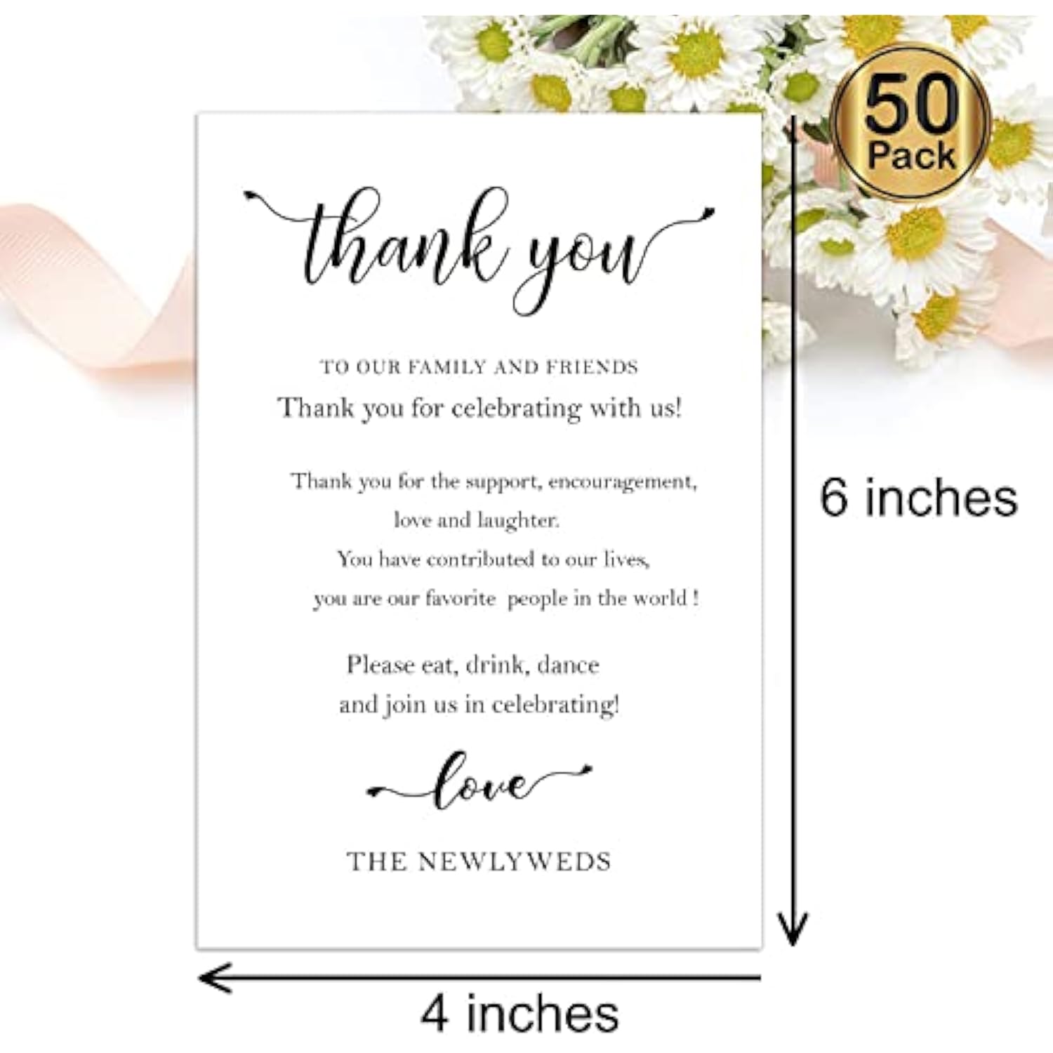Wedding Thank You Place Setting Cards, 50 Pieces, 4 X 6 In, Table Centerpieces And Decorations, Favors For Guests